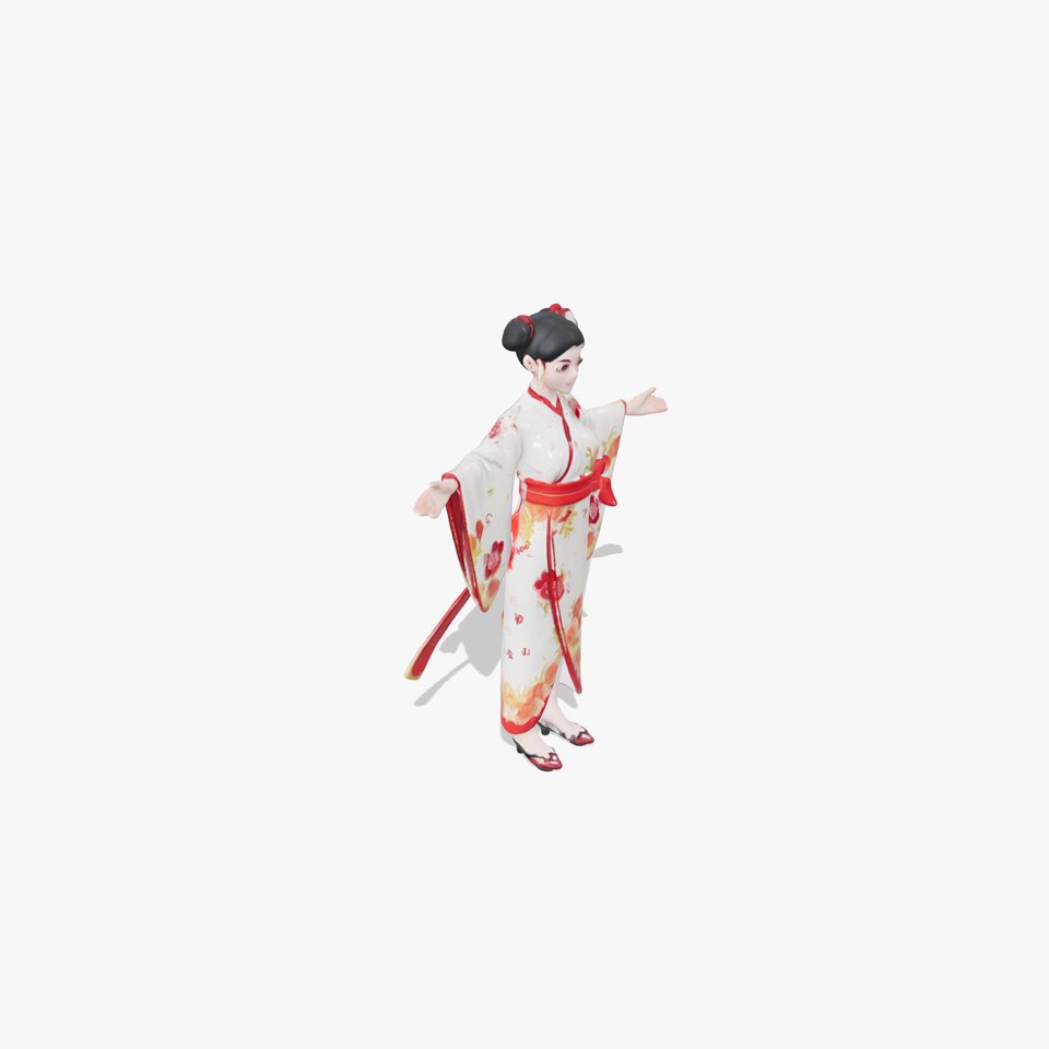 Elegant Geisha D Character Model Rigged and Animated